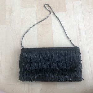 BCBG MaxAzria beaded fringe clutch hand bag purse